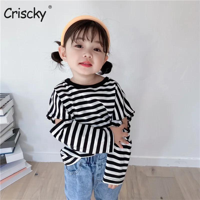 

Criscky Summer Children T-shirts Stripped Cotton Tees for Kids New Fashion Boys and Girls Short Sleeve Top 2-7T Clothes