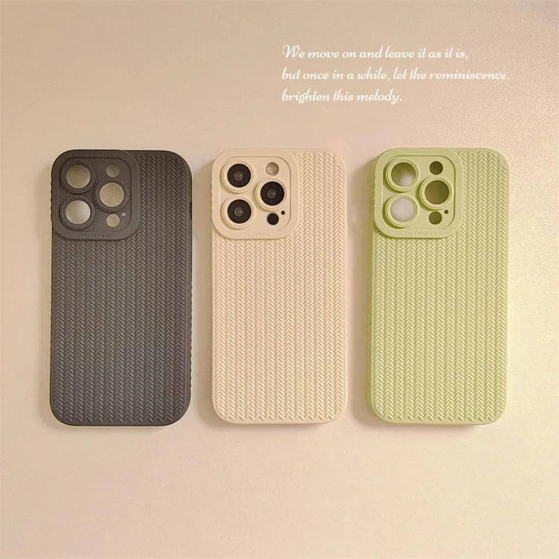 

1pcs Simple Solid Color Braided Pattern iPhone Case with Silicone Cushion Pad for iPhone 14 Pro Max/Apple 13/iPhone 11/12/X/XS