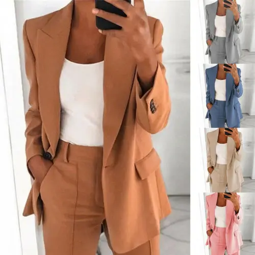 

Blazer Suit Collar Ladies Formal Work Plus Size Jacket Coat Long Sleeve Womens