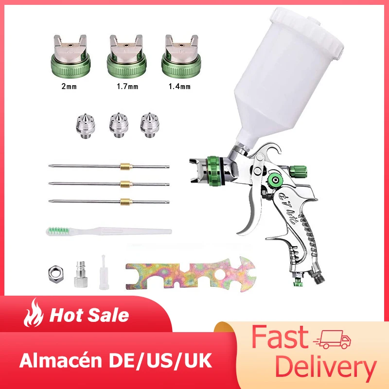 

EU US Ready Stock HVLP Spray Gun Mini Painting Gun 600ml 1.4/1.7/2.0mm Nozzle Size Waterborne Paint Use for Car Paint Spray Gun