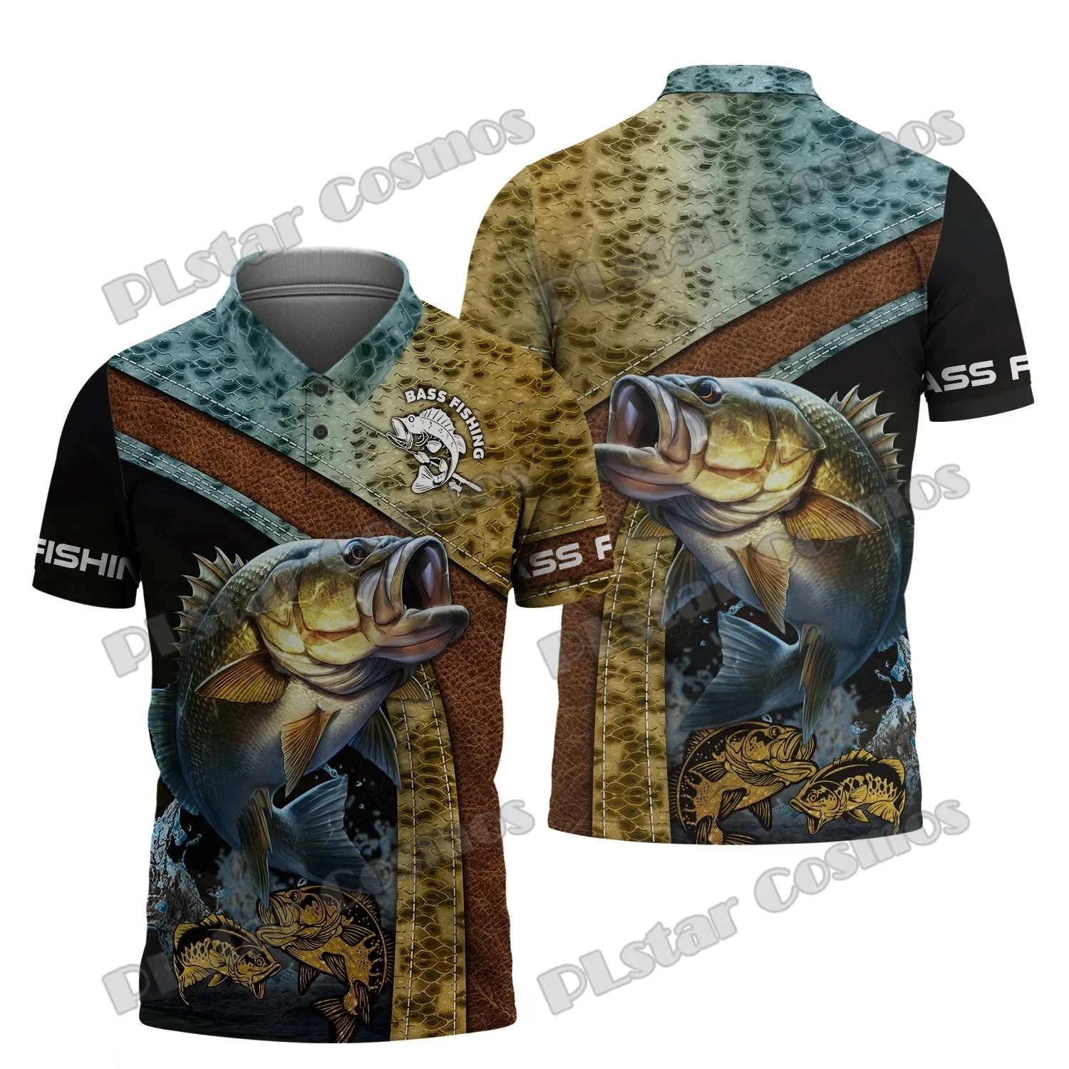 Фото PLstar Cosmos Bass/Crappie/Marlin Fishing Pattern Модные мужские рубашки поло с 3D принтом Летняя повседневная рубашка с короткими рукавами PLP21 №2