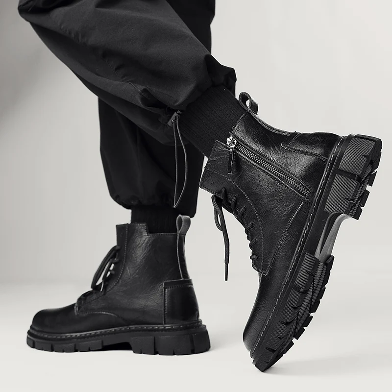 Мужские ботинки в британском стиле Golden Sapling классические черные зимние туфли из