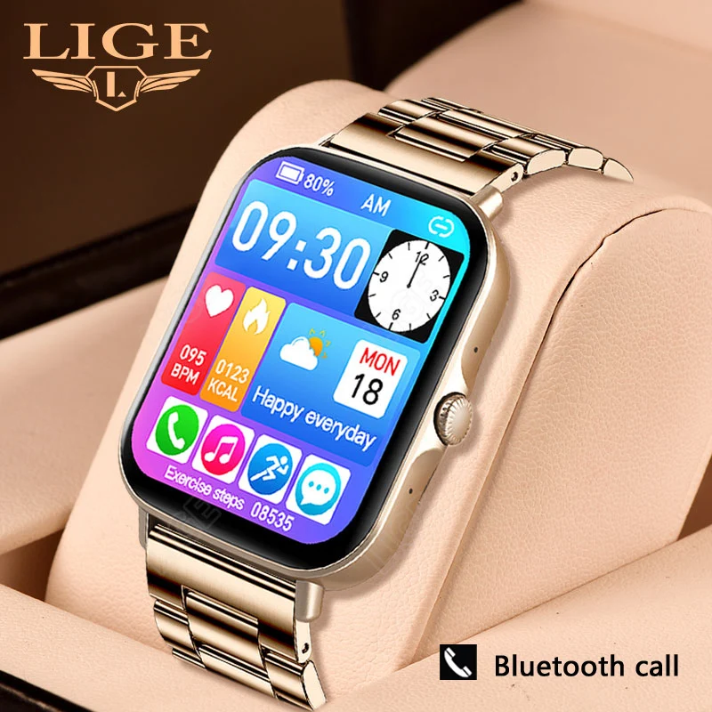 

LIGE Bluetooth Call Smart Watch Men Full Touch Sports Fitness Tracker Heart Rate Temperature Smart Watches Women For Android IOS