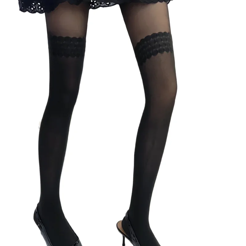 Колготки сексуальные сшитые из лоскутов и кольцом для ноги Женщина Черный Чулки