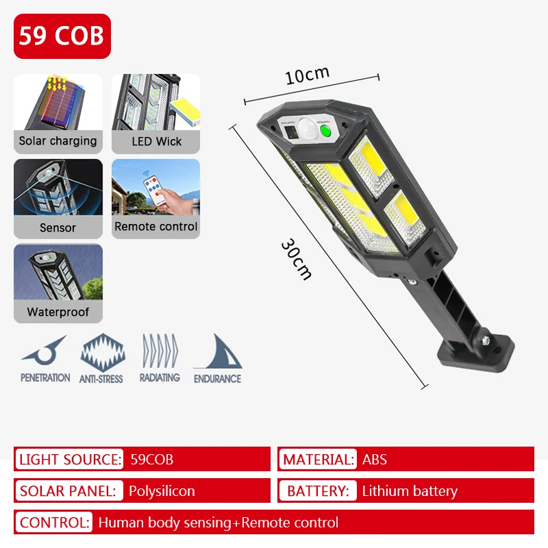 

Мощный Солнечный Светильник 20000 Лм С Датчиком Движения И 3 Режимами, Водонепроницаемый IP65