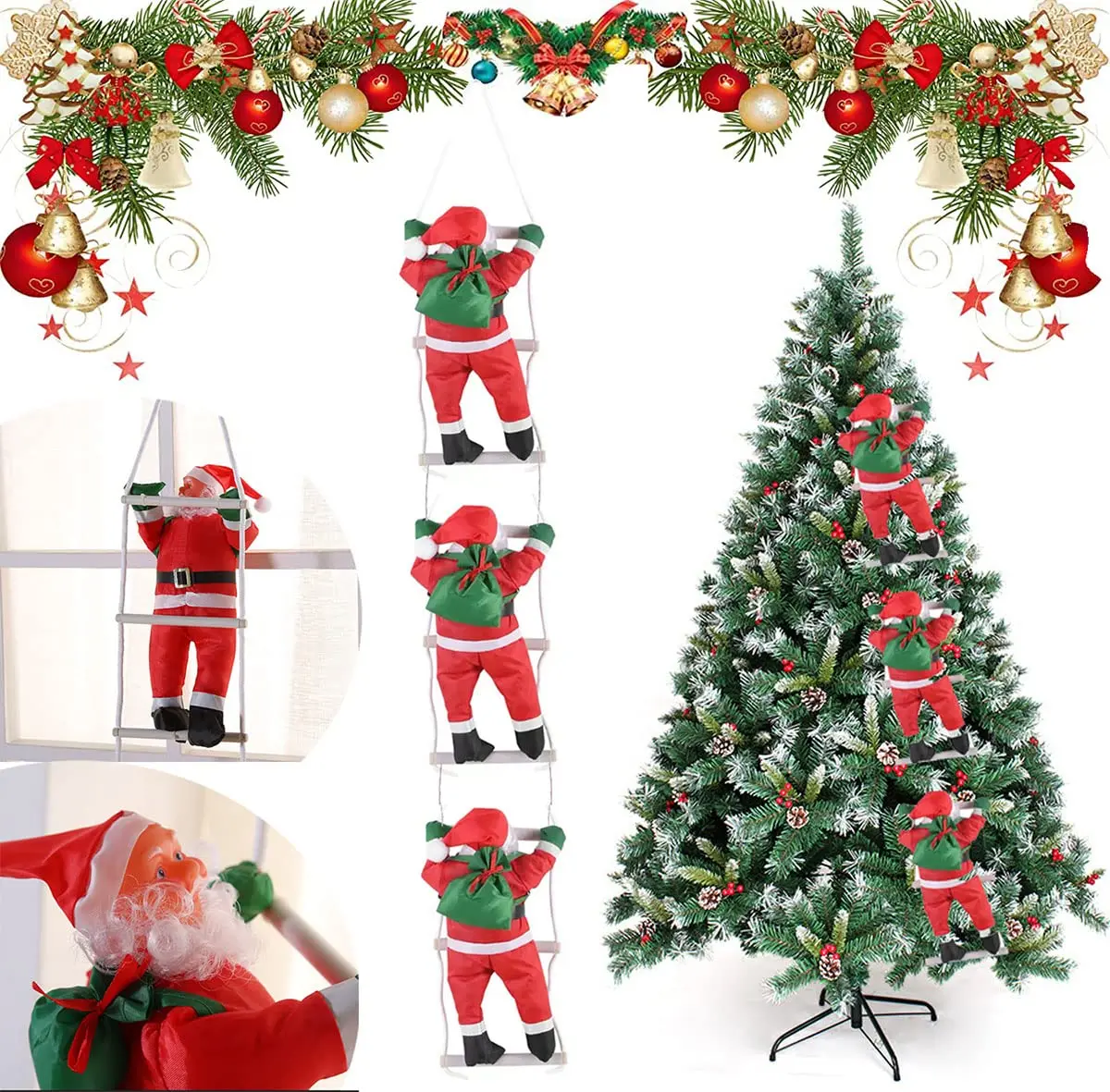 

Santa Claus Climbing on Rope Ladder Hanging Ornament Decor Christmas Xmas Party Home Festival Door Wall Decoration