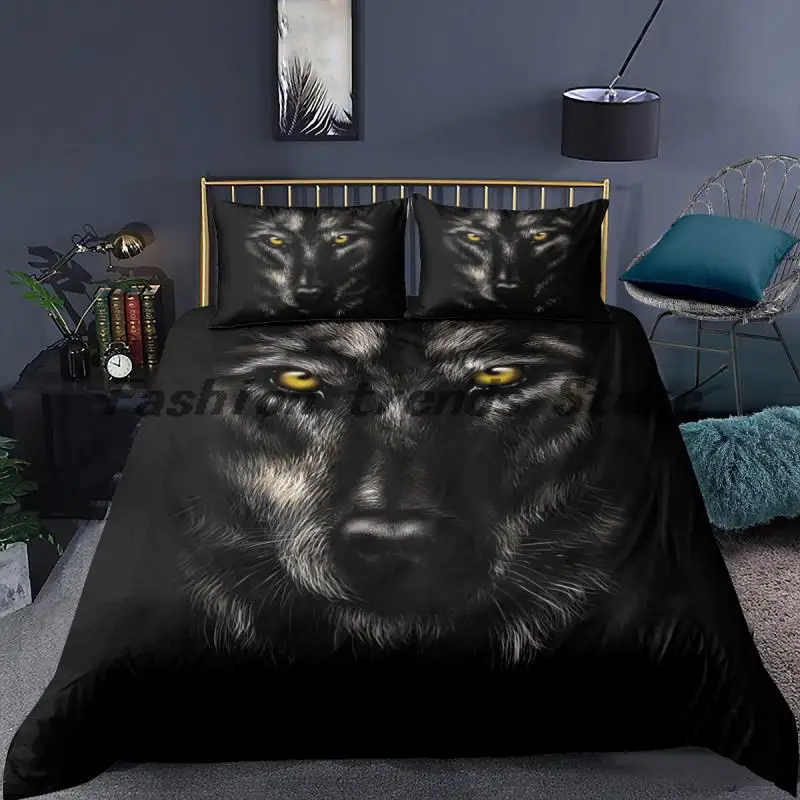

Home Textile Animal Wolf Head 3D Print Bedding Set Moon Night Fantastic Wolf Duvet Cover Nordic King Queen Size Black Bed Lines