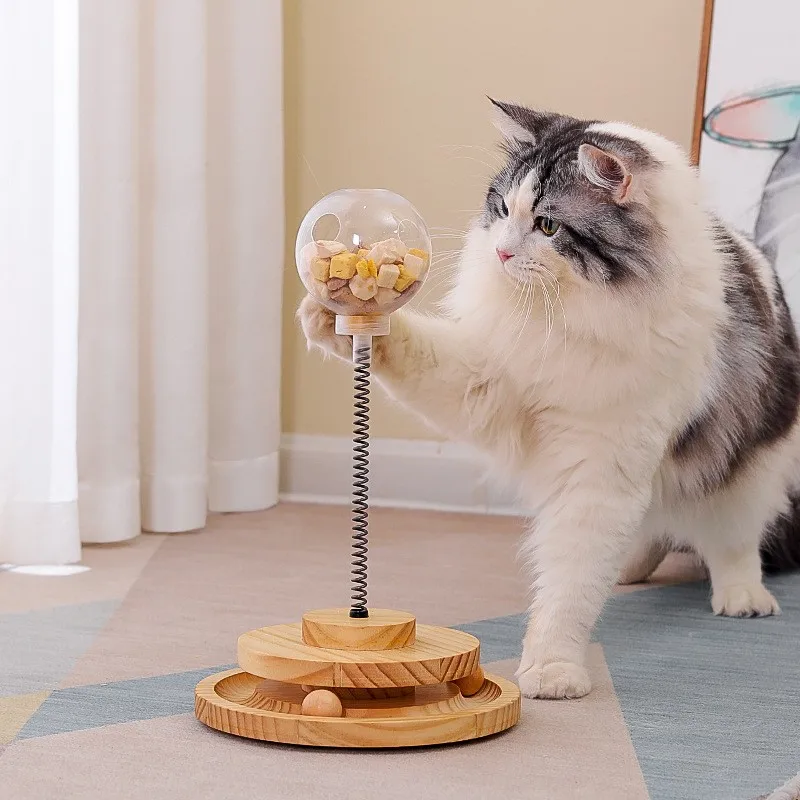 

Solid wood turntable cat toy pet tableware new puzzle tumbler leakage food ball