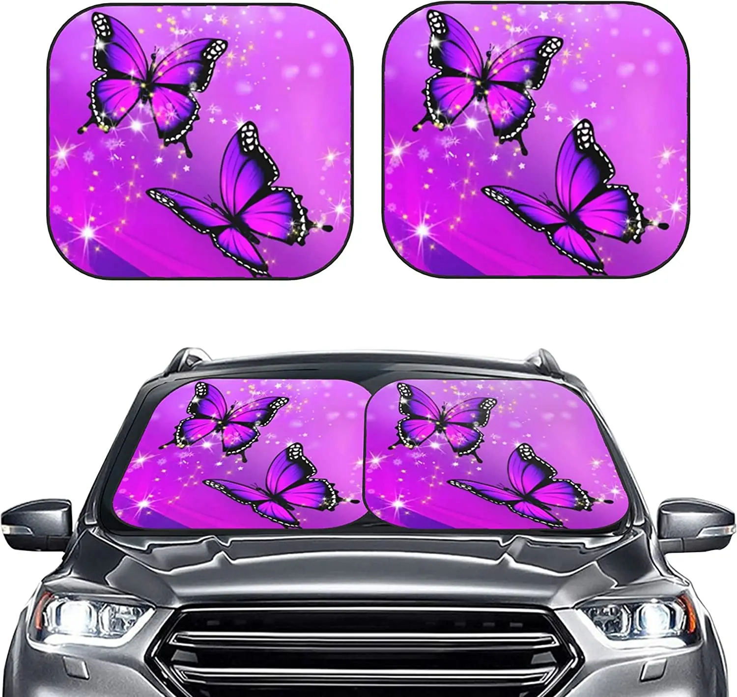

2-Piece Windshield Sun Shade Foldable Car Front Window Sunshade for Most Sports Cars SUV Truck Heat Shield Reflector Cover