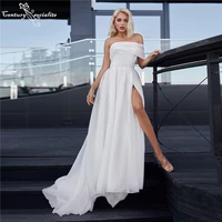 one shoulder wedding dresses for women 2022 bride high slit backless a line organza bridal gowns vestidos de noiva