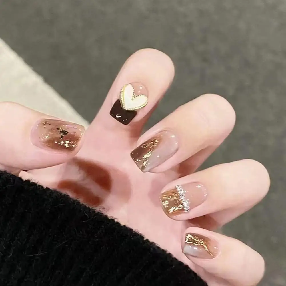 

24Pcs Nail Patches Delicate Broken-resistant Elegant Fake Smudged Golden Foil Tips Nail Accessories Fake Tips Fake Nails