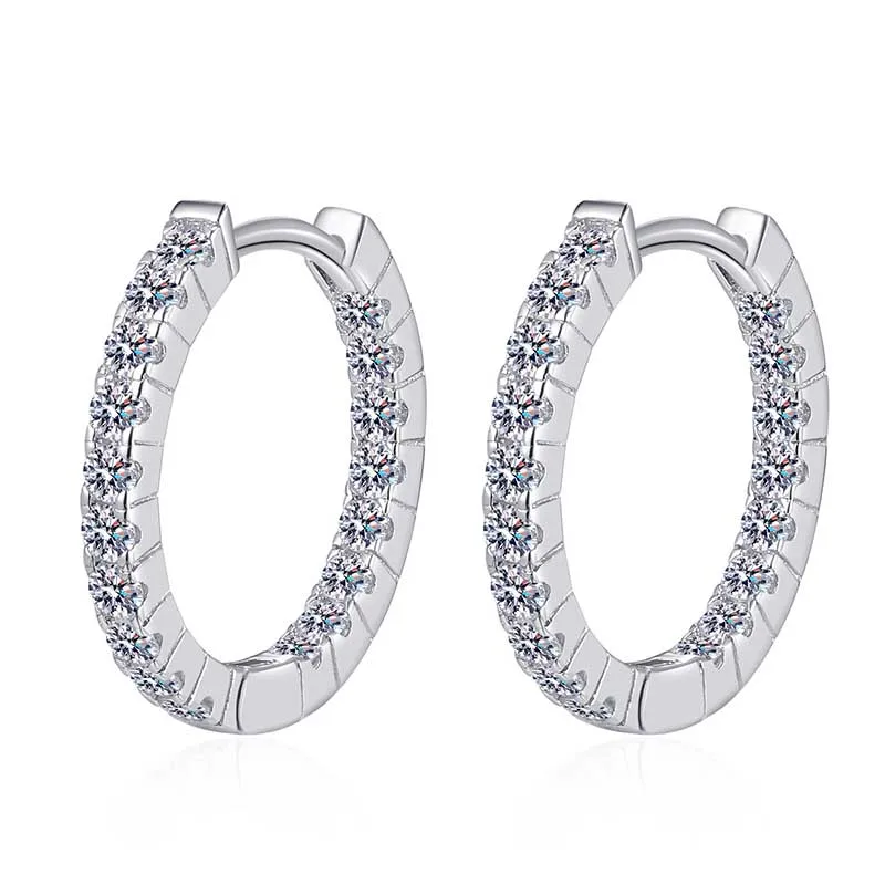 

0.9ct Iced Moissanite Hoop Earrings Women 925 Sterling Silver D VVS1 Lab Diamond Huggie Loop Earrings Pass Tester with Gra Gift