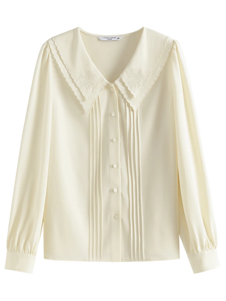 Шифоновая Блузка с цветочной вышивкой FSLE рубашка Женская двухслойная