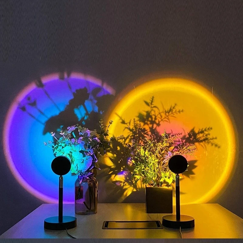 

LED 4 Colors Sunset Light Neon USB Rechargeable Night Light Projector Photography Wall Bedroom Home Ambiance Decorative Lamps