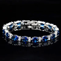 fashion womens copper silver plated jewelry summer design dark blue white stone crystal oval bracelet suitable for wedding
