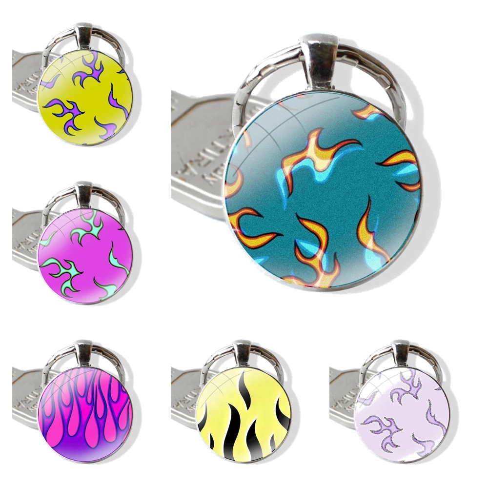 Модный брелок с рисунком огня и пламени стеклянный ручной работы кабошоном