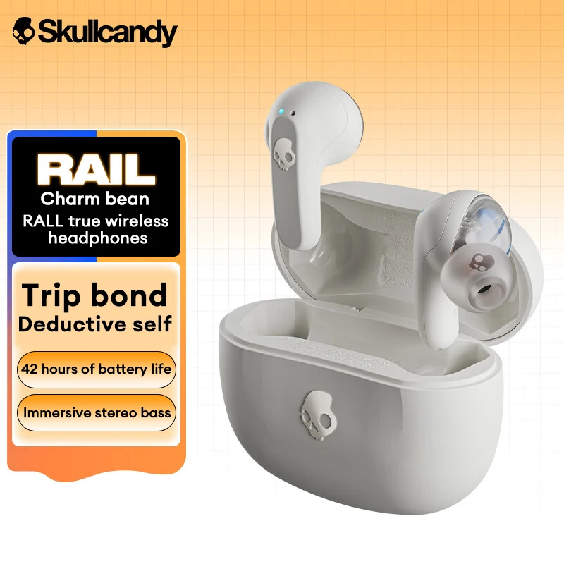 Фото Беспроводные Bluetooth-наушники Skullcandy RAIL Charm Bean, водонепроницаемые, для спорта на открытом воздухе, с микрофоном, 42 часа работы от батареи №1