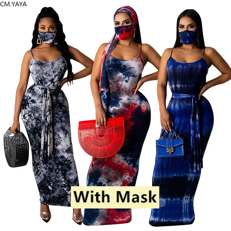 Женское летнее платье макси CM.YAYA с поясом и принтом на тонких бретельках открытой