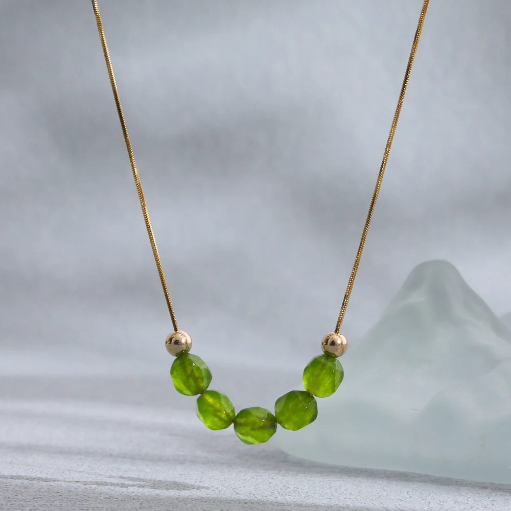 

Green Natural Stone Stainless Steel Pendant Necklace For Women Light Luxury 18K Real Gold Plated Clavicle Chain Banquet Jewelry