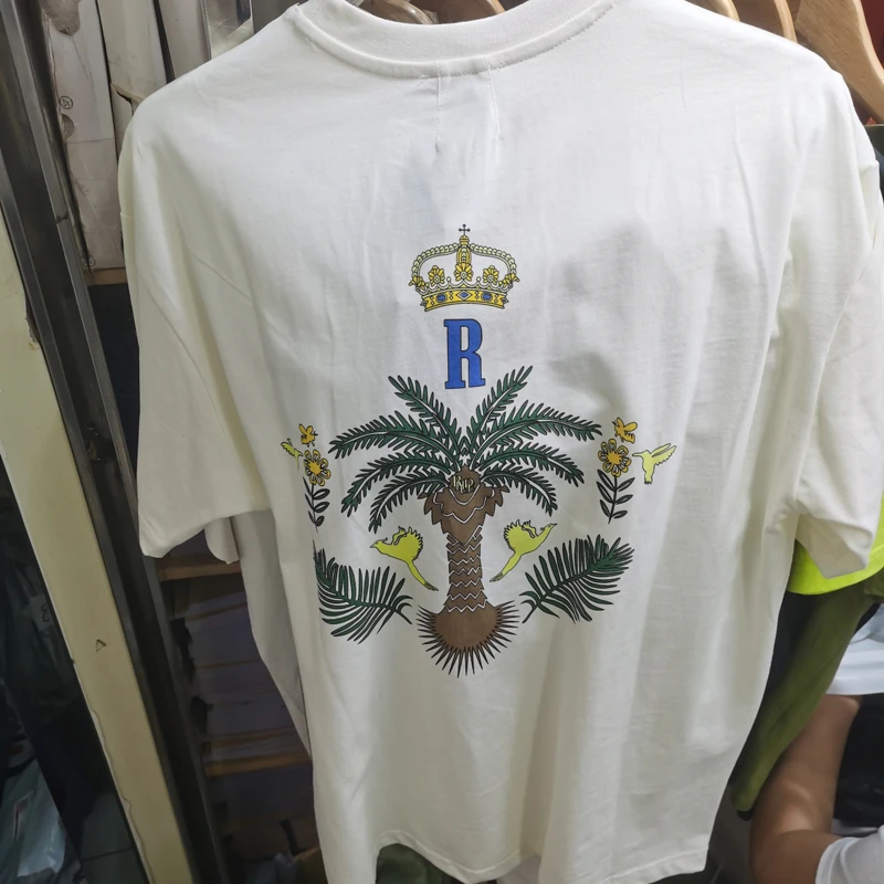 

Summer Street RHUDE T Shirts Crown Coconut Tree Vintage Short Sleeve T-shirt Hip Hop Men Women