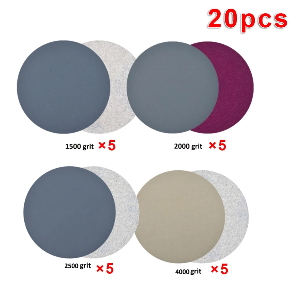 

20pcs 5 Inch 125mm Silicon Carbide Sandpaper Waterproof Hook Loop Wet/Dry Sanding Paper 1500 2000 2500 4000 Grit Sanding Discs