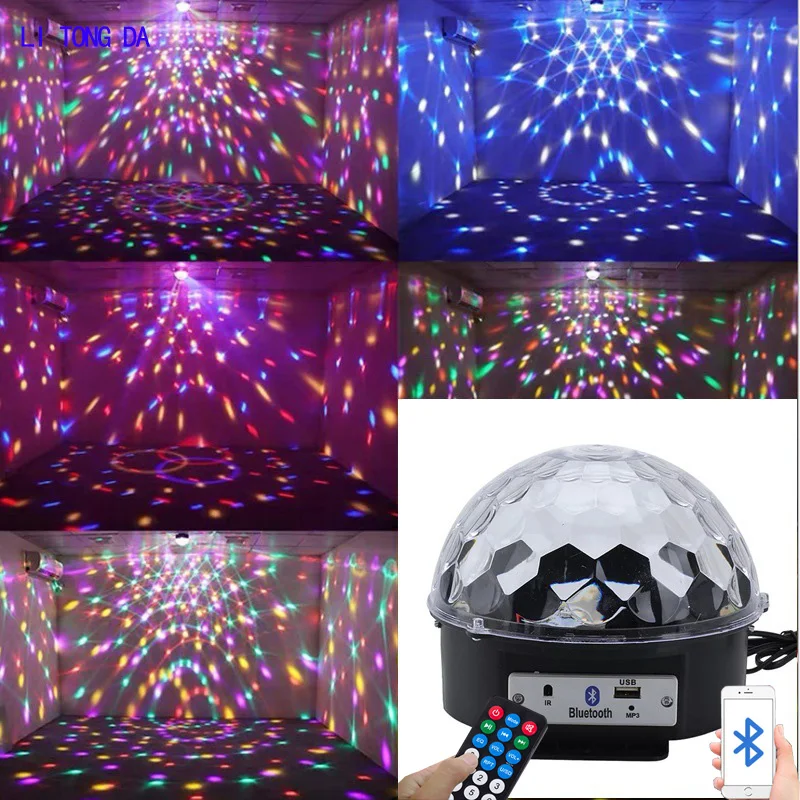 

9Colour led disco ball, DMX, crystal magic ball, stage lighting effects, dj party, sound controlled lights with remote control