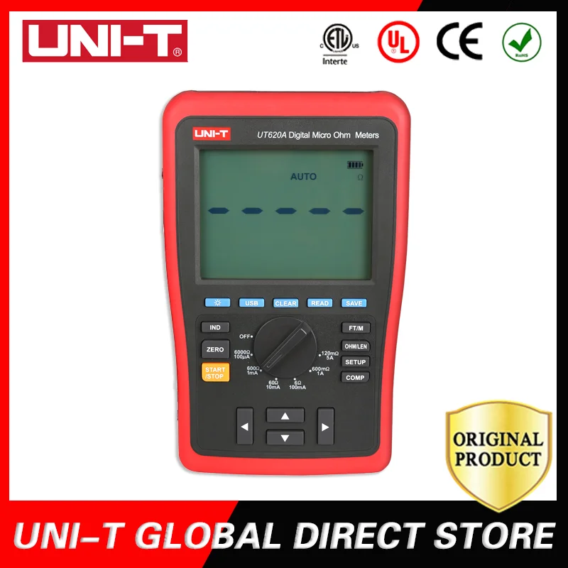 

UNI-T Digital Micro Ohm Meter Resistance Meter 60000 Counts 6.0000K ohm with High/Low Limit Alarm USB and Back Lig UT620A