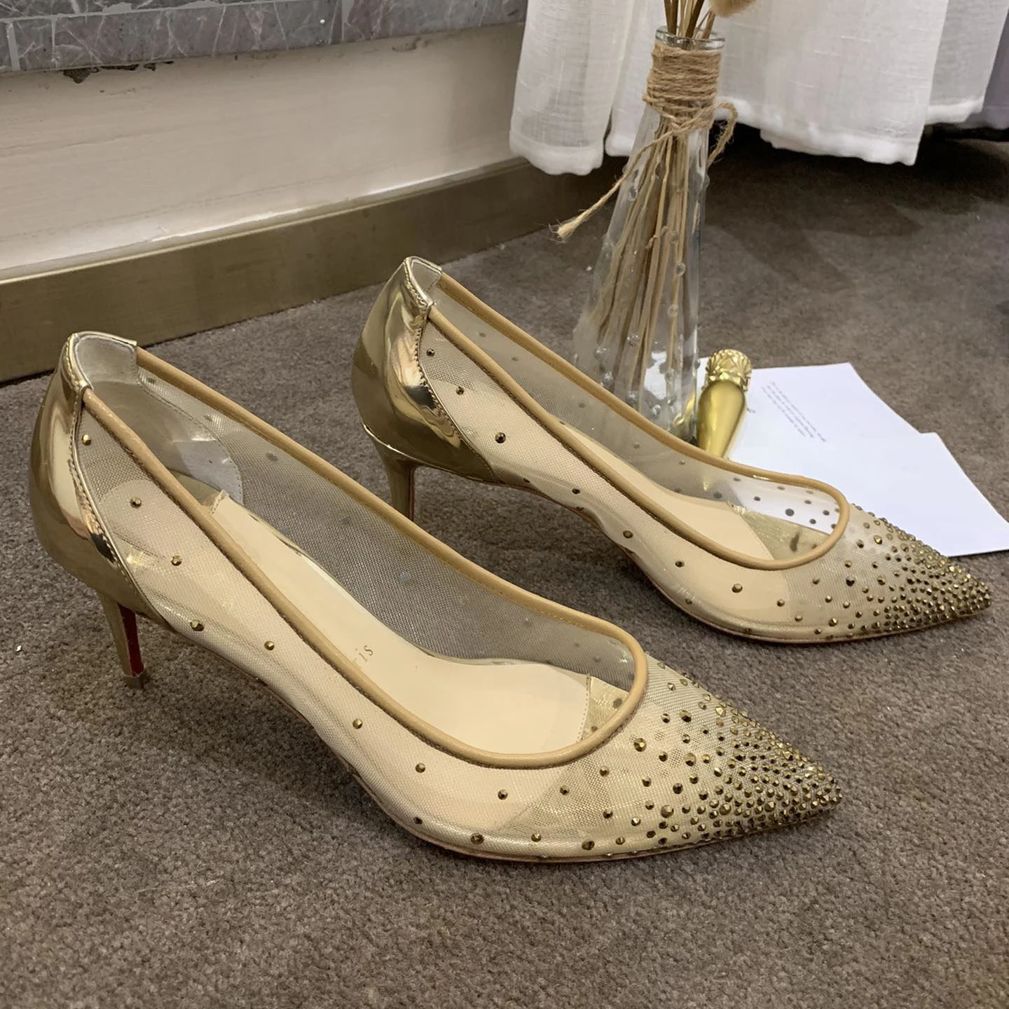 

Top Quality Womens High Heels Luxury Fashion Ladies Crystal Glisten Red Sole Shoes Classic Retro Designer 10cm High Heel 1559HJ