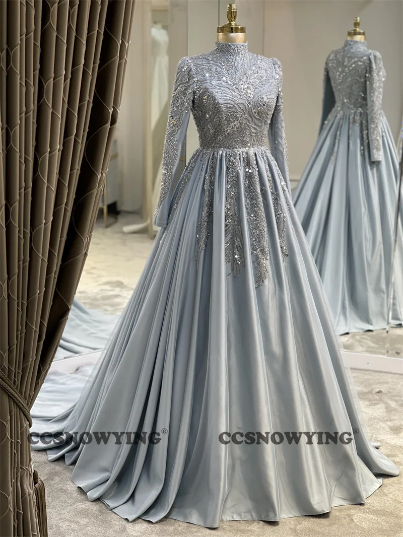 

Роскошные атласные вечерние платья в мусульманском стиле с аппликацией из бисера, женское платье для выпускного вечера