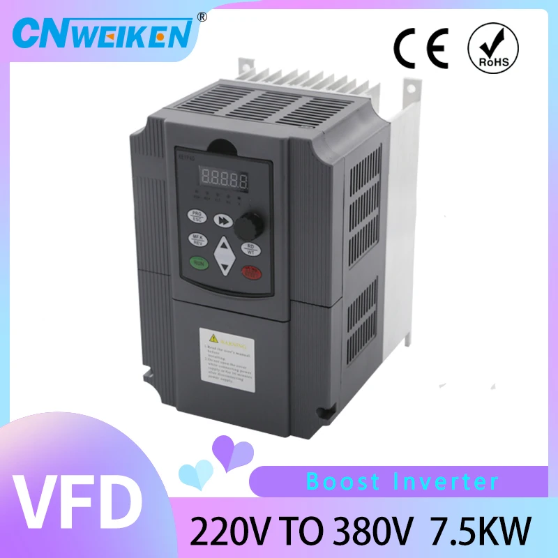 

7.5KW/11KW VFD Input 220V 1p to Output 380V 3p Variable Frequency Inverter for Motor Speed Control