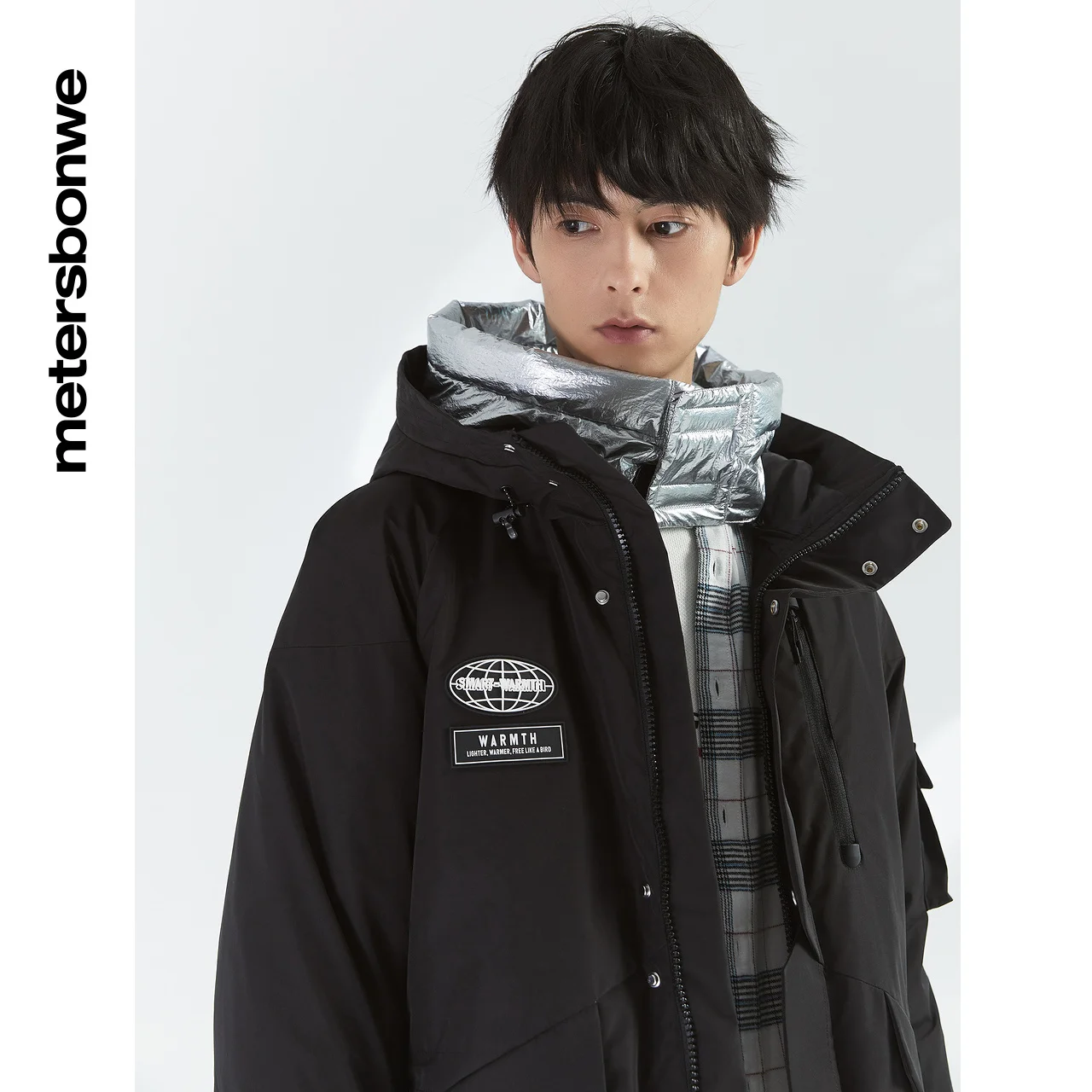 Metersbonwe  Solid Color Down Jacket Men Winter Warm 80% Gray Duck Down Hooded  Anti-snow Medium Length  Warm Down