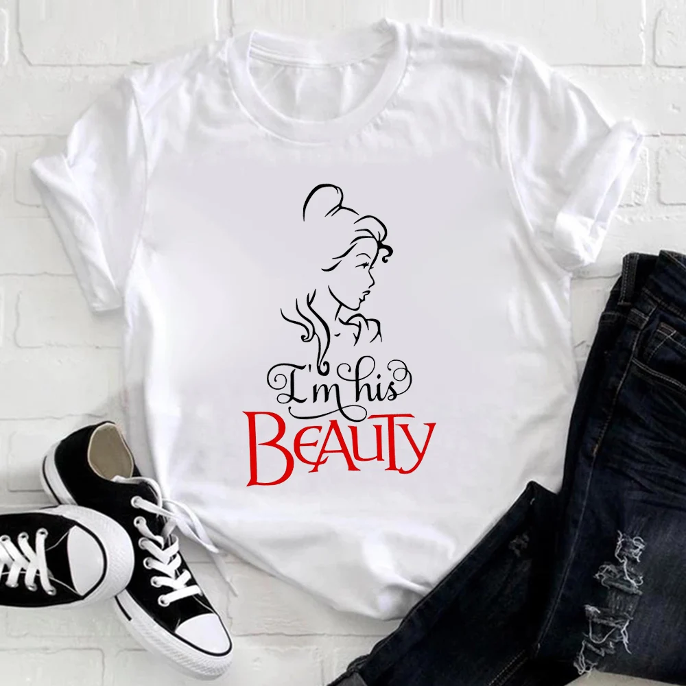 

Disney Couple Clothes I'm His Beauty Simple Aesthetic Womens T-shirt Belle Princess Summer Harajuku Fashion Camiseta Mujer