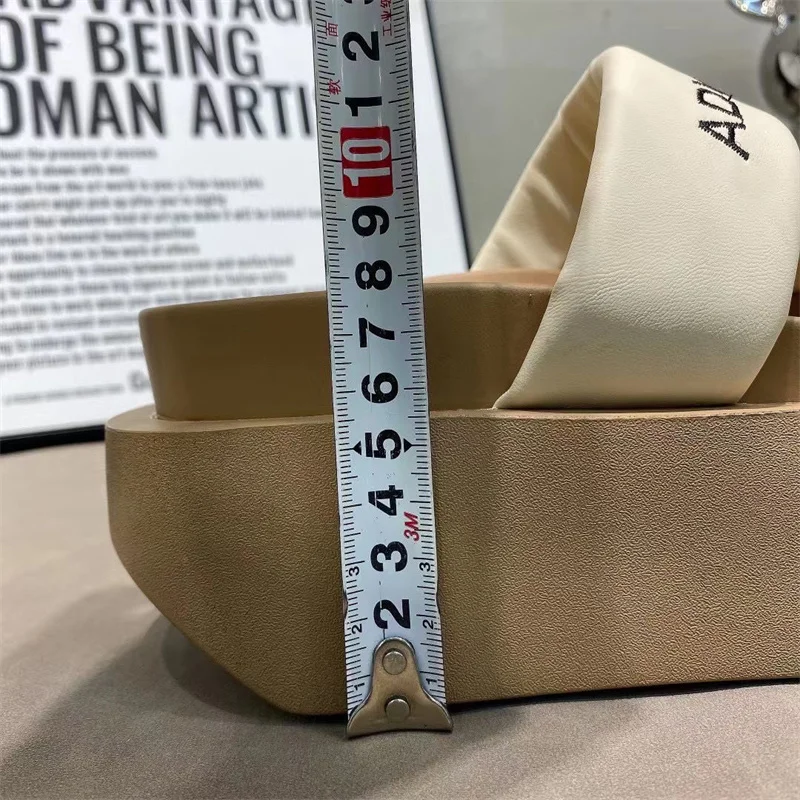 Summer 2023 Chunky Sandals Women's Thick Bottom Wedge Heels Slides 8CM High Heels Platform Leather Casual Beach Flip Flops Woman