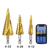 3pcsset 4 12mm 4 20mm hss straight spiral groove step drill bit titanium coated wood metal hole cutter core drilling tools
