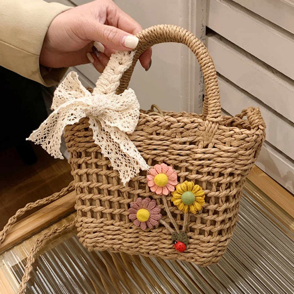 

Кружевная соломенная сумка с бантом и цветами, изысканные плетеные сумки на плечо для женщин, новинка 2023, сумка-мессенджер, кошелек, сумки для путешествий и пикника для девочек
