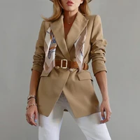 office lady fashion blazer with free belt 2021 women solid colors double breasted casual bussiness blazer vintage british style