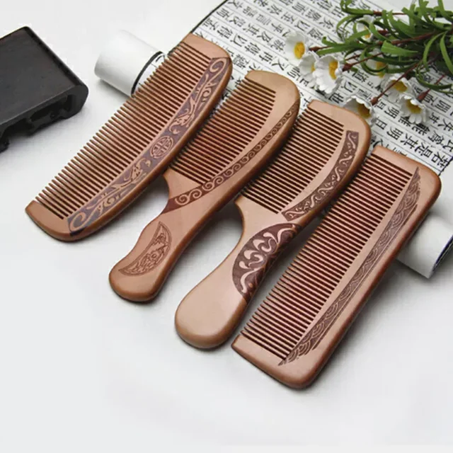 NEW IN Peach Solid Wood Comb Engraved Peach Wood Healthy Massage Anti-Static Comb Hair Care Tool Beauty Accessories 1