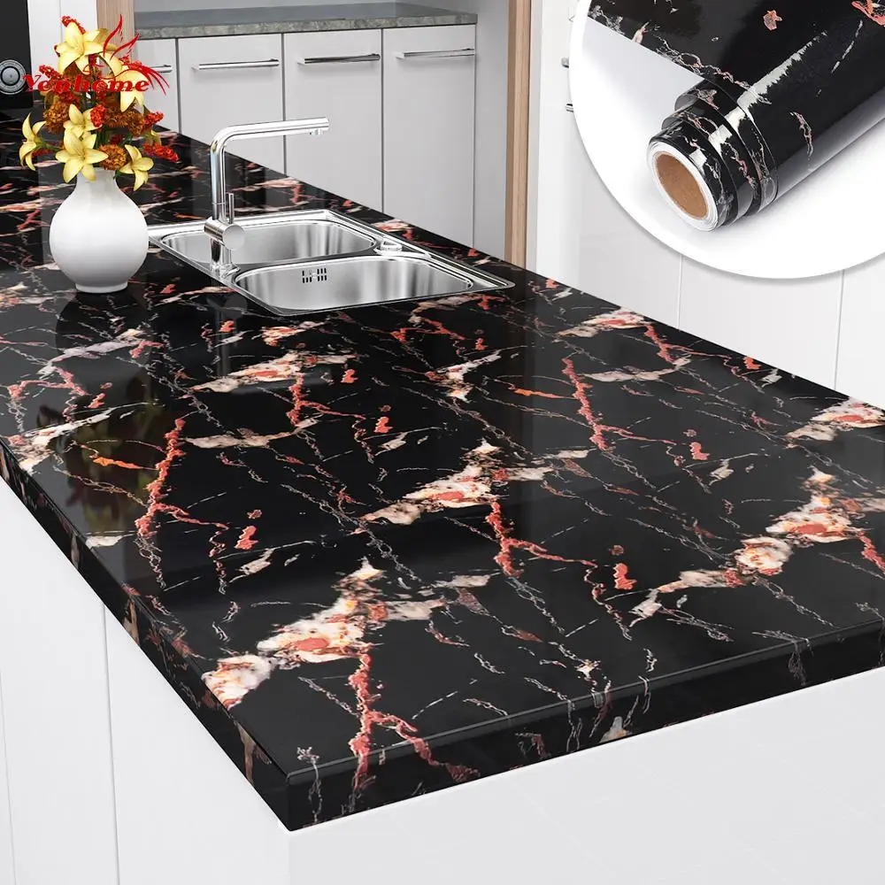 

Marble Kitchen Oil-proof Wallpaper Self Adhesive Wall Stickers Contact Paper Countertop Vinyl Sticker Waterproof Home Decoration