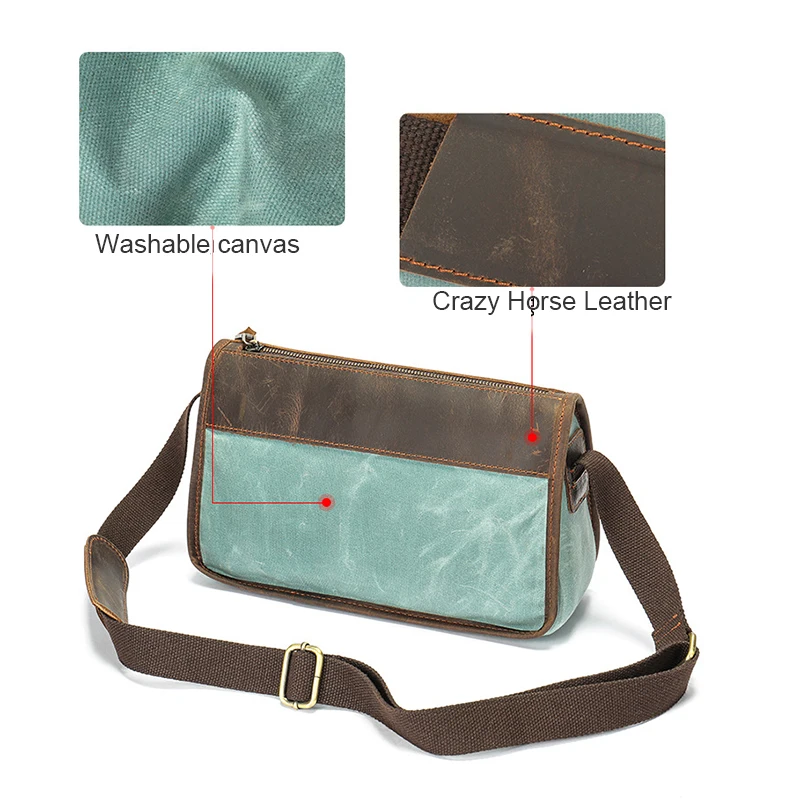 Vintage Men's canvas Leather waterproof crossbody bag Casual shoulder bag B6100