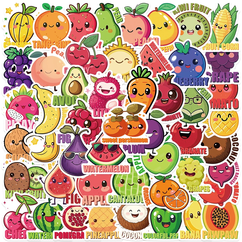 50pcs Cartoon Fruit Apple Orange Stickers Decals For Phone Notebook Suitcase DIY Graffiti Aesthetic Kids Toys Gifts
