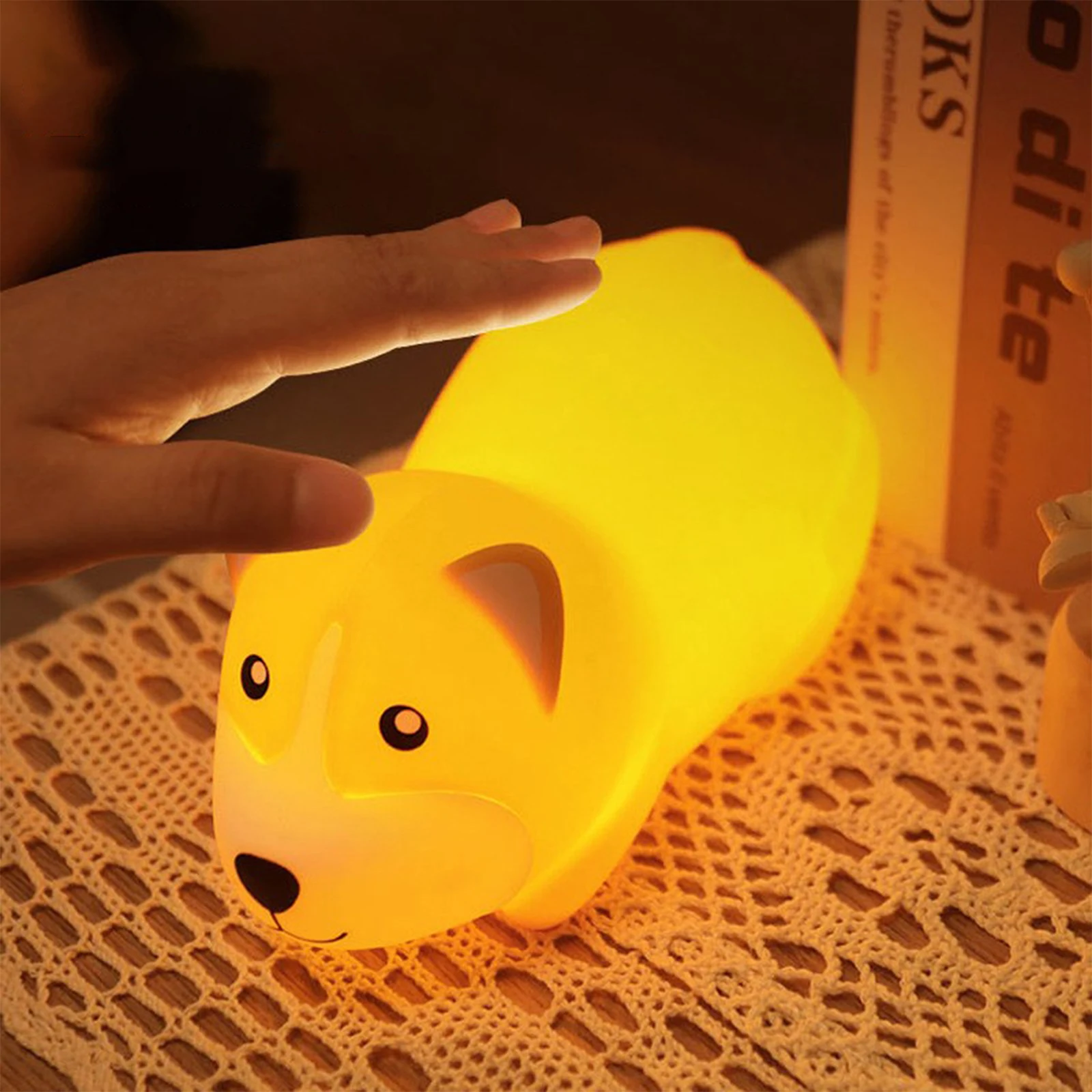 Dog LED Night Light Touch Sensor Remote Control Dimmable USB Rechargeable Silicone Puppy Lamp for Children Baby Gift