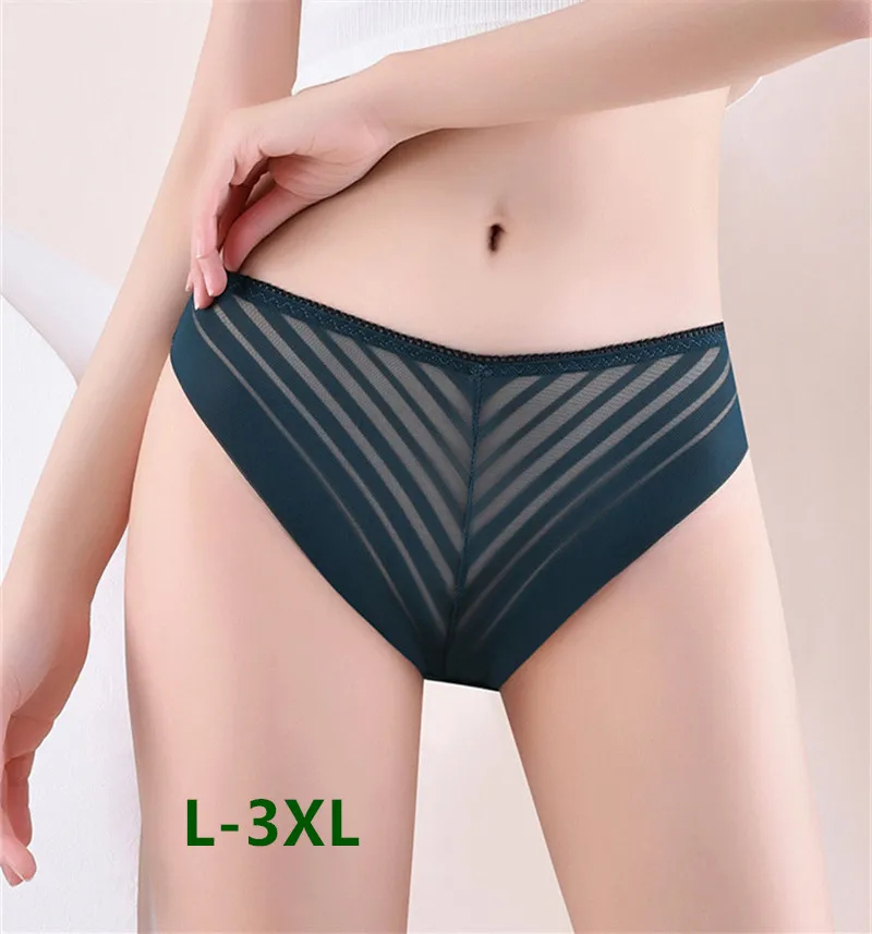 

Sexy panties women plus-size lenceria para damas transparent mesh braga japonesa cotton crotch underwear women's briefs thong