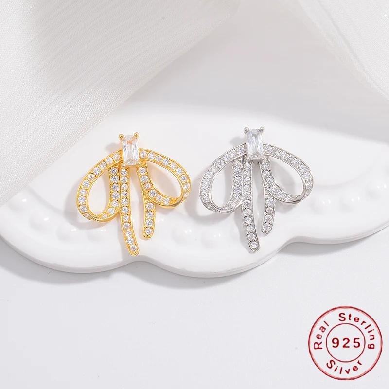 Подвеска-бантик из стерлингового серебра 925 пробы с микроинкрустацией циркона