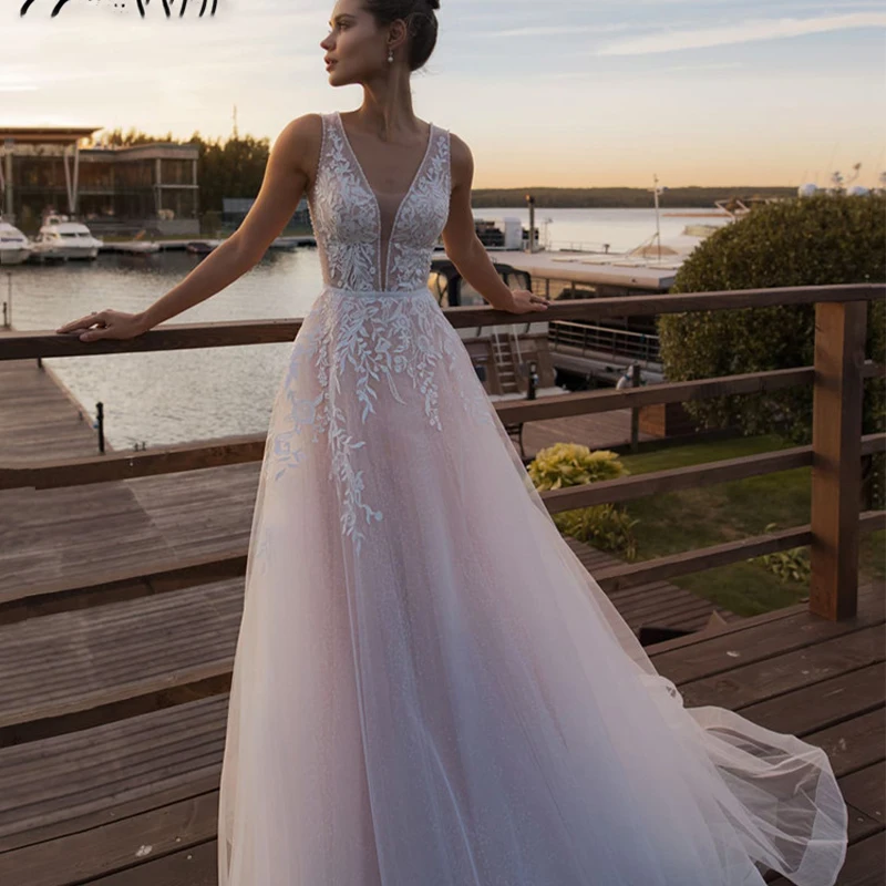 

Boho Wedding Dresses V-Neck Spaghetti Straps Sleeveless Appliques Floor Length Bridal Gowns Custom For Women Vestidos De Noiva