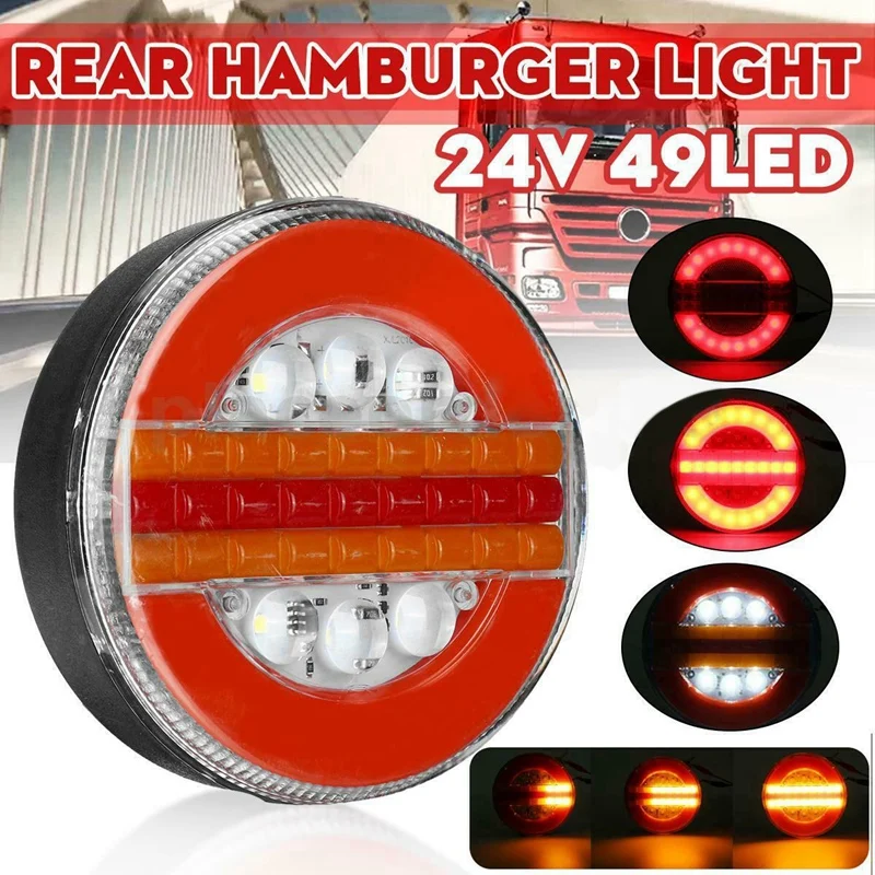 

24V 49 LED Round Hamburger Rear Tail Lights Sequential Dynamic Indicator Truck