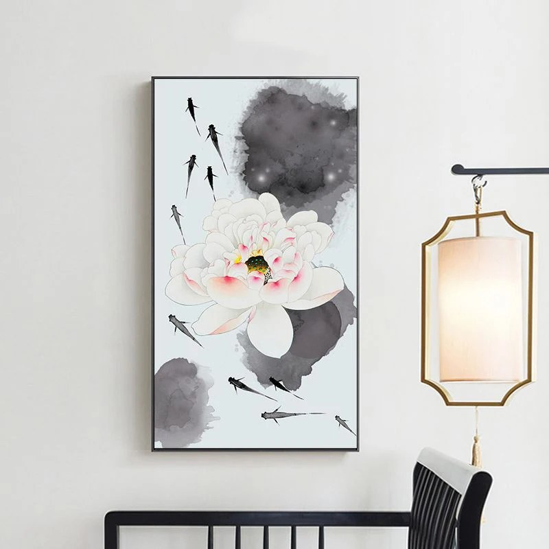 Абстрактная картина в китайском стиле с принтом рыб и кои лотоса постер фэн-шуй