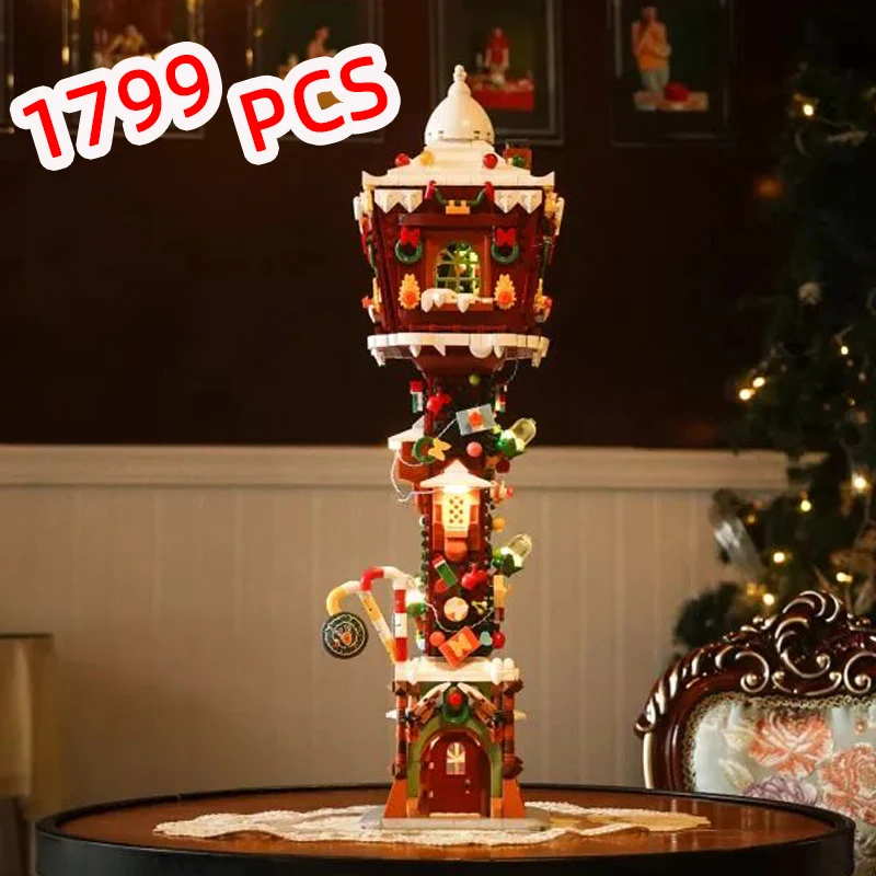 

Christmas Tree House Architecture Street Light House New Years Building Blocks Santa Claus Snowman Dwarf Deer Brick Toy For kids