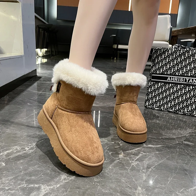

Shoes Female 2023 Hot Sale Sleeve Winter Suede Round Toe Women's Boots Plush Fleece Shoes for Women Warm Short Flat Snow Boots
