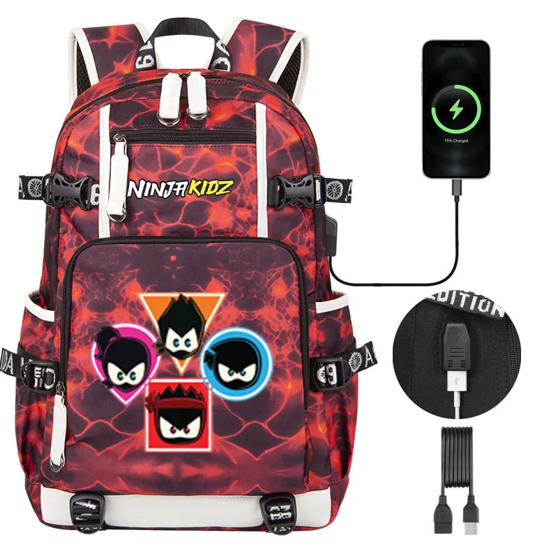 NinjaKidz Kids Backpack Boy Girl school bag Cartoon Ninja Kidz large capacity school backpack Fashion USB Laptop Bagpack
