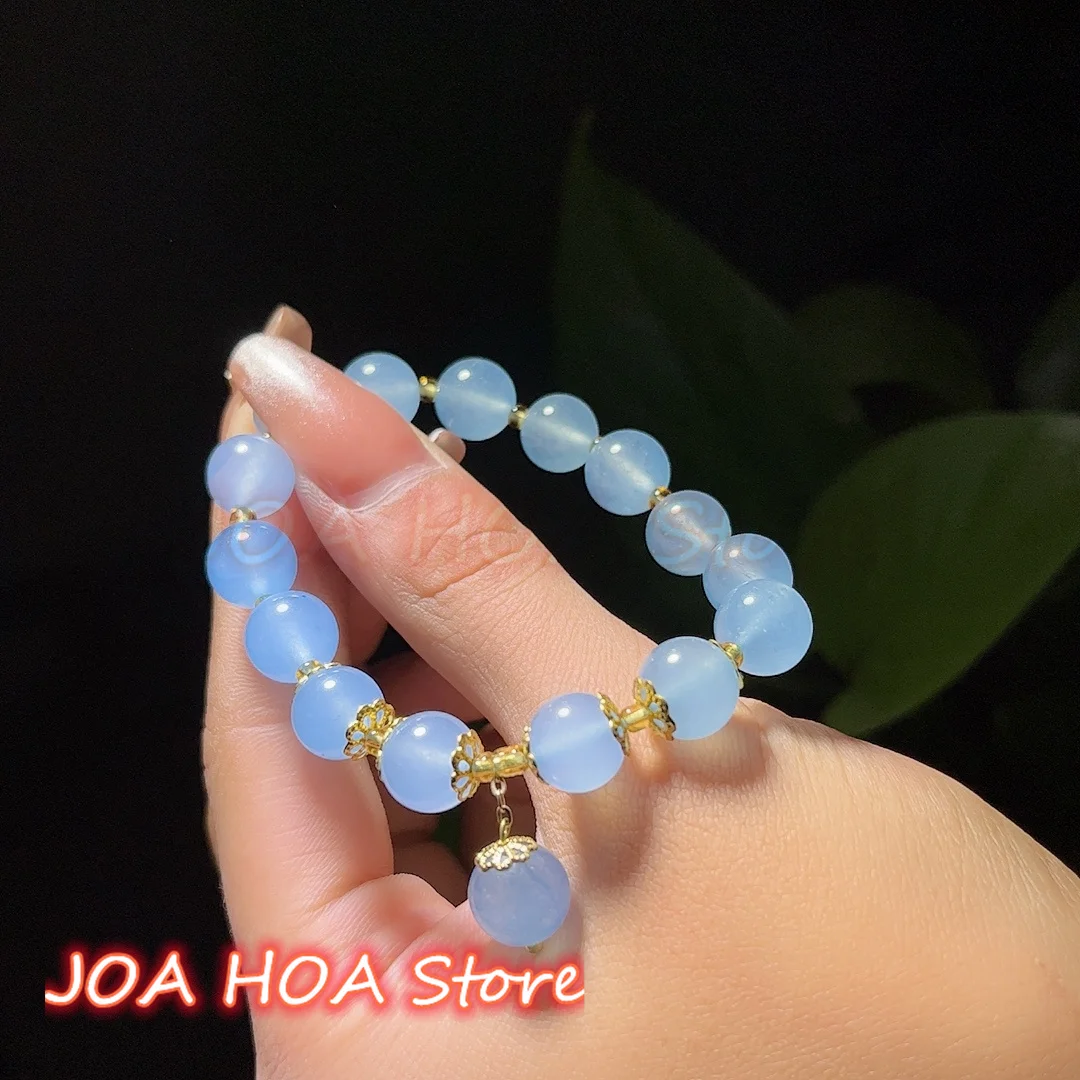 

Nerw Natural Aquamarine-Bracelet Exquisite Elegant Blue Crystal Bead Delicate Bracelet Bangle Handring Woman Fine Jewellry